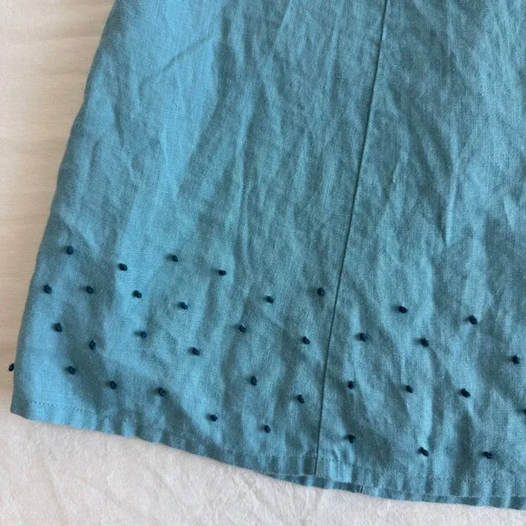 Boden Blue Linen Blend A-Line Skirt with Navy Bobble Trim - US‎ 4 R UK 8 - Picture 2 of 6